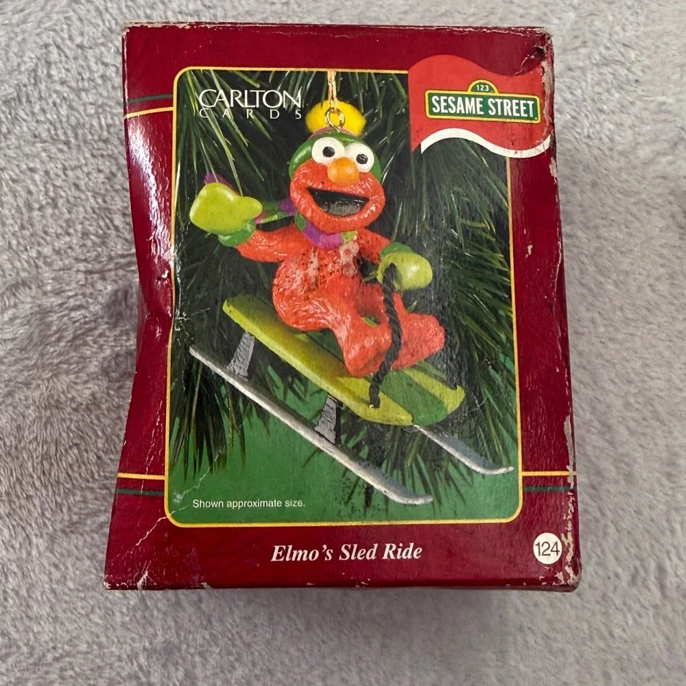 Vintage 2001 Carlton Cards Sesame Street Elmo's Sled Ride Ornament NIB